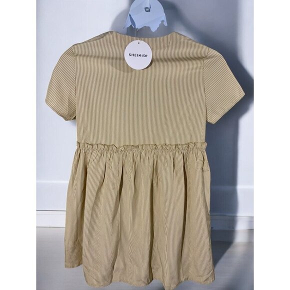 Shein Vcay Collection Curve 1XL NEW Babydoll V Neck Brown Striped Mini Dress - Picture 6 of 8